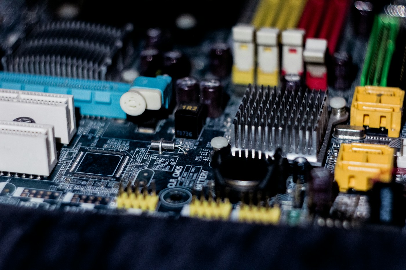 Close-up of motherboard components and connectors
